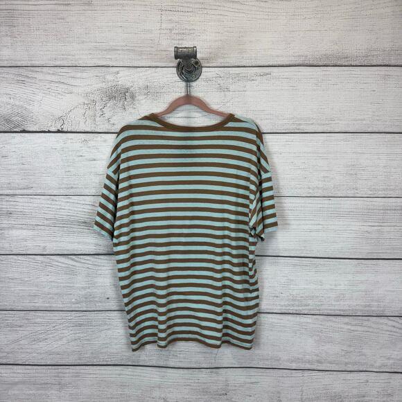 American Eagle Women's Blue / Tan Striped Short Sleeve T-Shirt Size Large - Picture 6 of 6